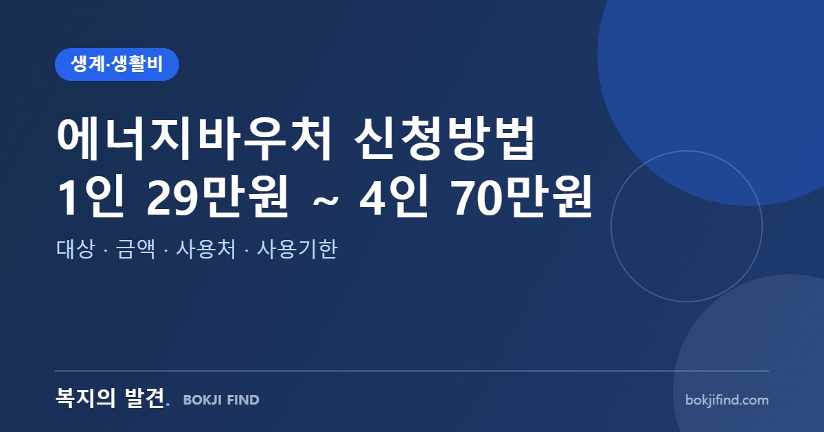 에너지바우처 신청방법 1인 29만원 ~ 4인 70만원