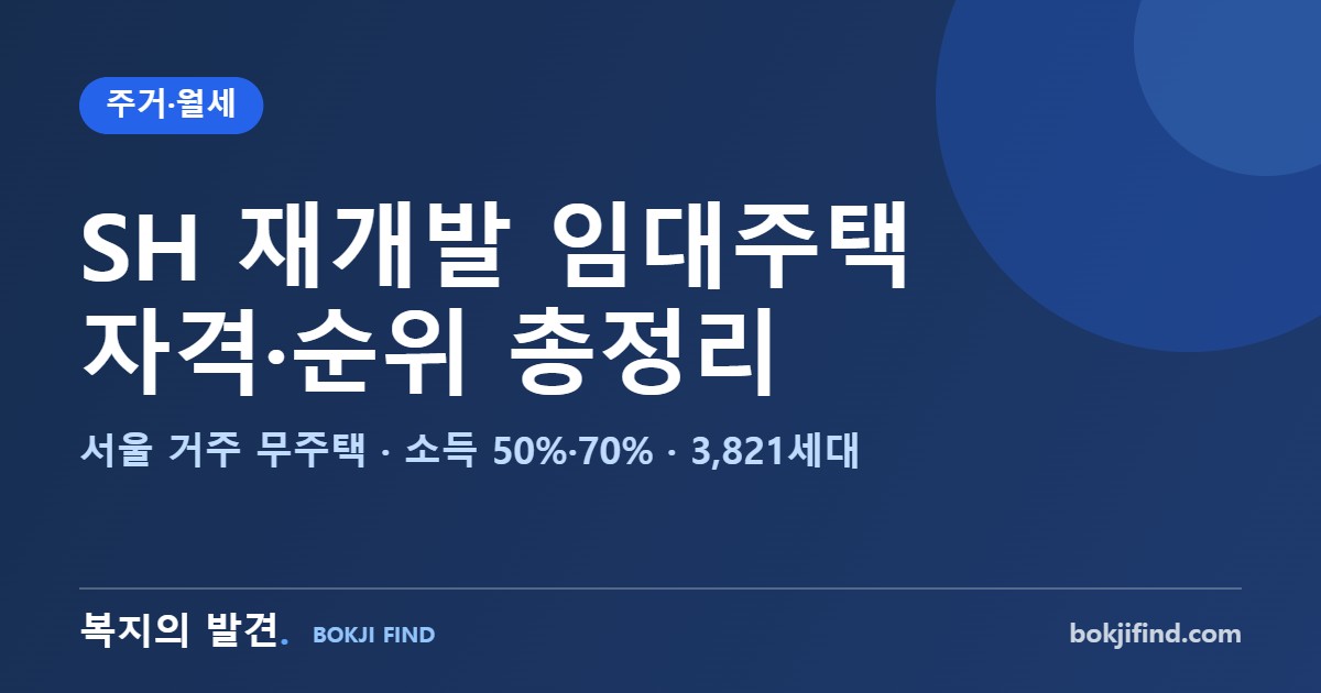 SH 재개발 임대주택 총정리! 2026 서울 3,821세대 모집 자격, 소득 50%·70% 순위와 당첨 발표 일정